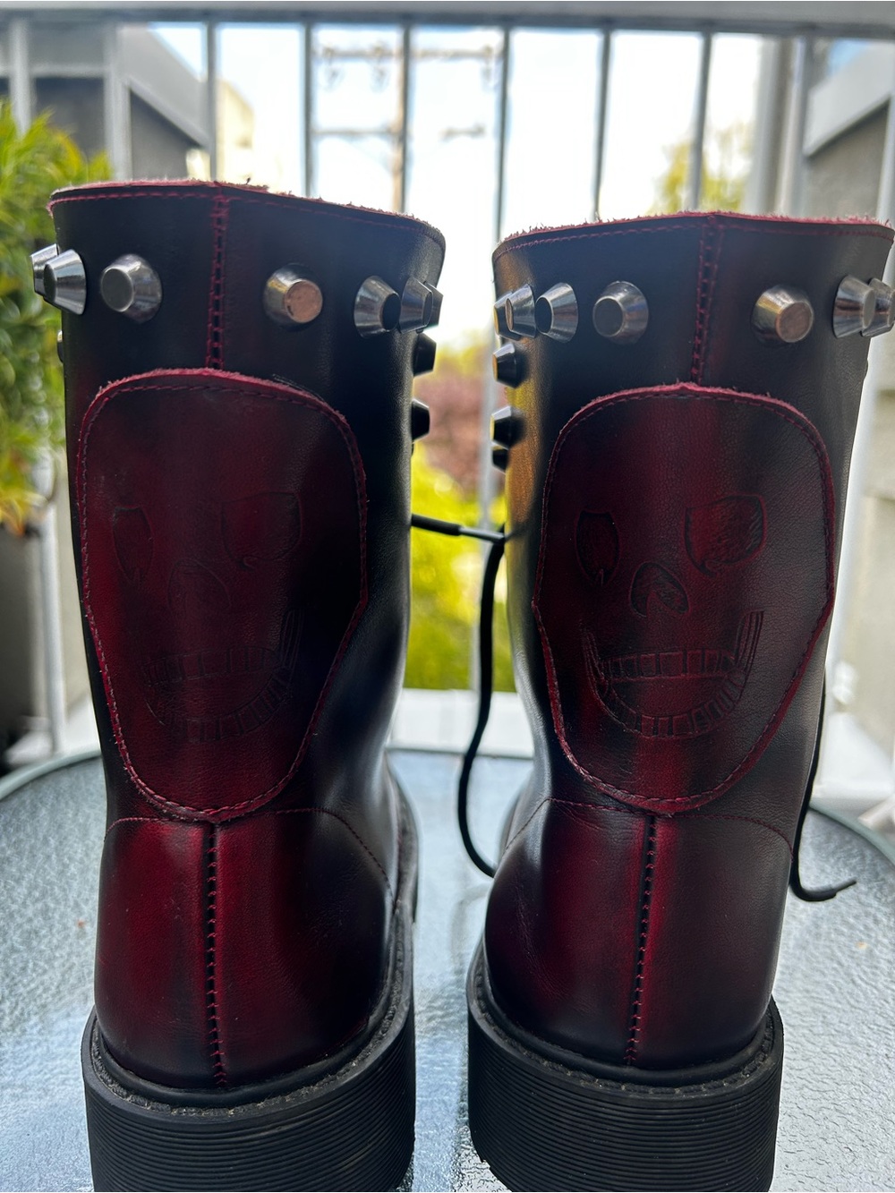 Women's Burgundy Lace-Up Punk/Grunge Boots - Picture 3 of 4